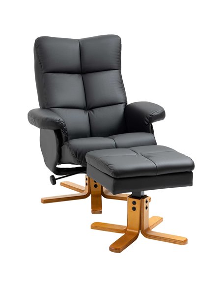 HOMCOM Faux Leather Swivel Recliner Chair with Footstool, Wooden Base and Storage for Living Room, Black - pic 24900 | FastDaddyshop