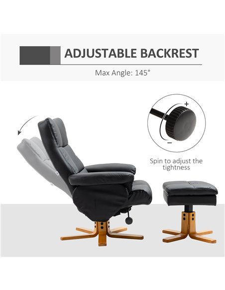 HOMCOM Faux Leather Swivel Recliner Chair with Footstool, Wooden Base and Storage for Living Room, Black - pic 24903 | FastDaddyshop