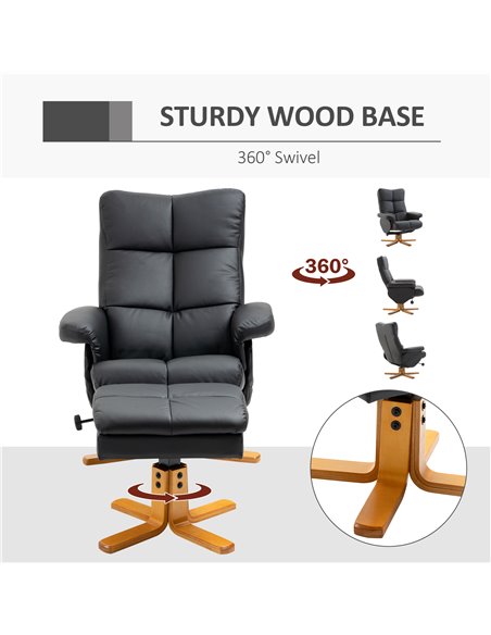 HOMCOM Faux Leather Swivel Recliner Chair with Footstool, Wooden Base and Storage for Living Room, Black - pic 24906 | FastDaddyshop
