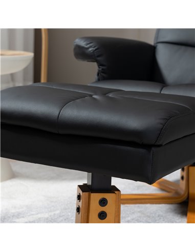 HOMCOM Faux Leather Swivel Recliner Chair with Footstool, Wooden Base and Storage for Living Room, Black