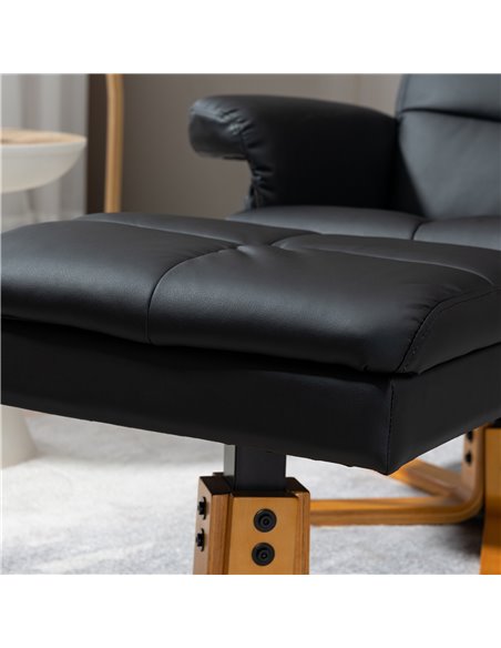 HOMCOM Faux Leather Swivel Recliner Chair with Footstool, Wooden Base and Storage for Living Room, Black - pic 24907 | FastDaddyshop