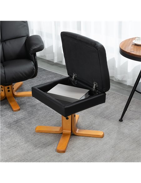 HOMCOM Faux Leather Swivel Recliner Chair with Footstool, Wooden Base and Storage for Living Room, Black - pic 24908 | FastDaddyshop