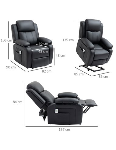HOMCOM Electric Power Lift Vibration Massage Recliner Chair with Remote Control, Black