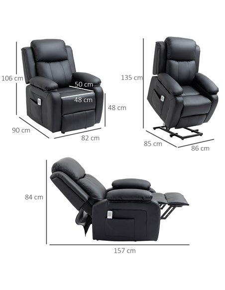HOMCOM Electric Power Lift Vibration Massage Recliner Chair with Remote Control, Black - pic 24911 | FastDaddyshop