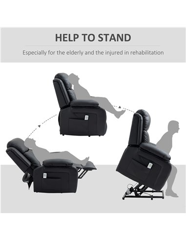 HOMCOM Electric Power Lift Recliner Chair Vibration Massage Reclining Chair with Remote Control and Side Pocket, Black
