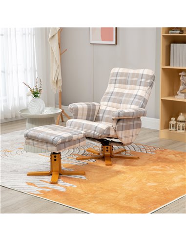 HOMCOM Linen Swivel Recliner Chair with Footstool, Storage, Multicolour
