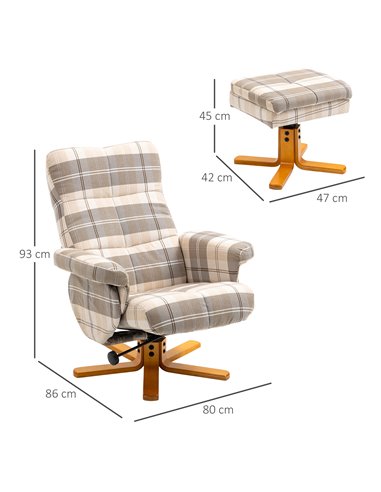 HOMCOM Linen Swivel Recliner Chair with Footstool, Storage, Multicolour