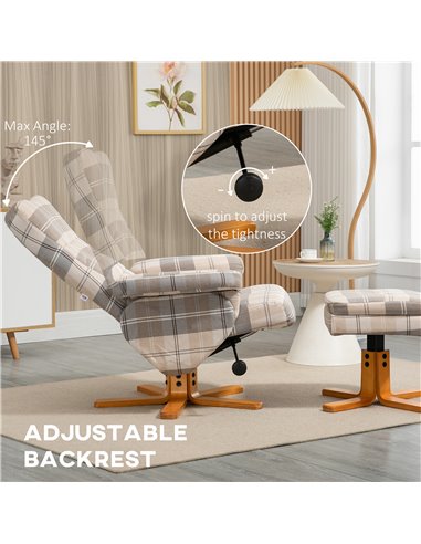 HOMCOM Linen Swivel Recliner Chair with Footstool, Storage, Multicolour
