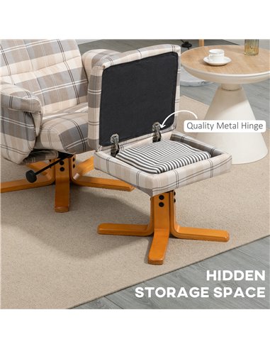 HOMCOM Linen Swivel Recliner Chair with Footstool, Wooden Base and Storage for Living Room, Multicolour