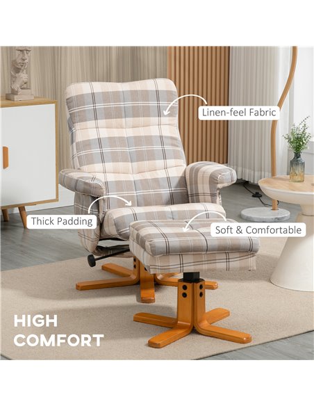 HOMCOM Linen Swivel Recliner Chair with Footstool, Wooden Base and Storage for Living Room, Multicolour - pic 24923 | FastDaddyshop