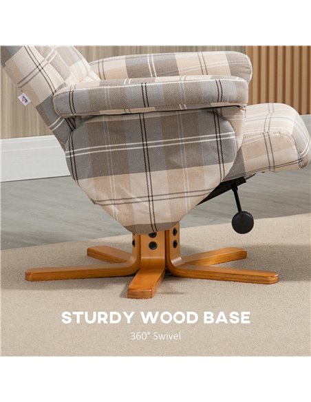HOMCOM Linen Swivel Recliner Chair with Footstool, Wooden Base and Storage for Living Room, Multicolour - pic 24924 | FastDaddyshop