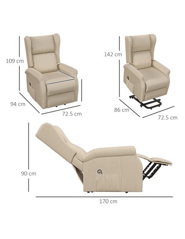HOMCOM Power Lift Fabric Recliner Chair for the Elderly with Remote Control, Beige