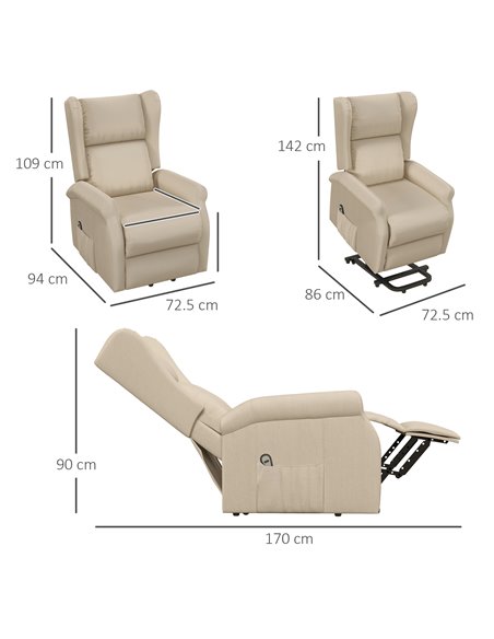 HOMCOM Power Lift Fabric Recliner Chair for the Elderly with Remote Control, Beige - pic 24929 | FastDaddyshop