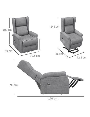 HOMCOM Power Lift Fabric Recliner Chair for the Elderly with Remote Control, Grey
