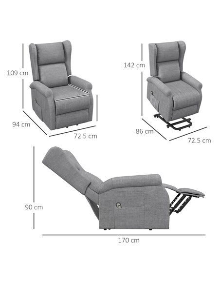 HOMCOM Power Lift Fabric Recliner Chair for the Elderly with Remote Control, Grey - pic 24938 | FastDaddyshop