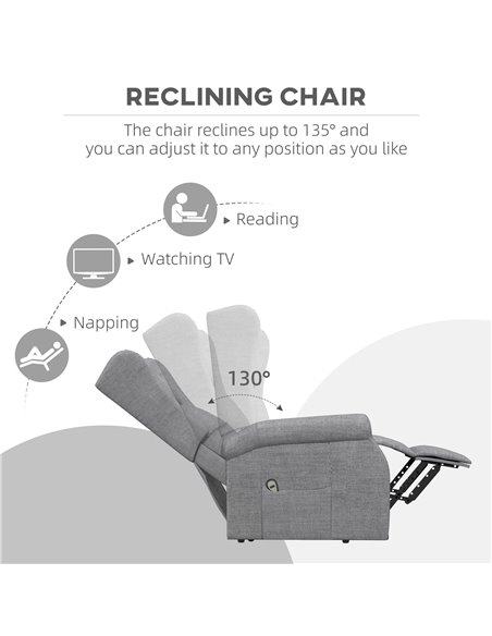 HOMCOM Power Lift Chair for the Elderly with Remote Control, Fabric Electric Recliner Chair for Living Room, Grey - pic 24940 | FastDaddyshop