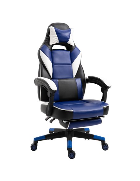 Vinsetto Cool & Stylish Ergonomic Gaming Chair with Footrest Neck & Back Pillow, Blue - pic 24954 | FastDaddyshop