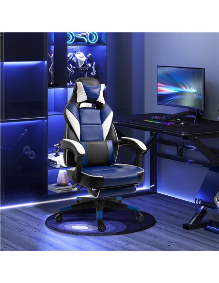 Vinsetto Cool & Stylish Ergonomic Gaming Chair with Footrest Neck & Back Pillow, Blue - pic 24955 | FastDaddyshop