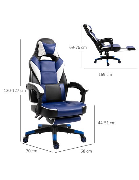 Vinsetto Cool & Stylish Ergonomic Gaming Chair with Footrest Neck & Back Pillow, Blue - pic 24956 | FastDaddyshop