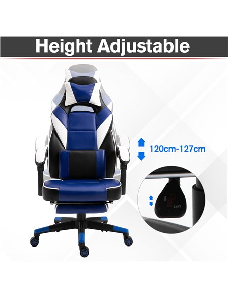 Vinsetto Cool & Stylish Ergonomic Gaming Chair with Footrest Neck & Back Pillow, Blue - pic 24957 | FastDaddyshop