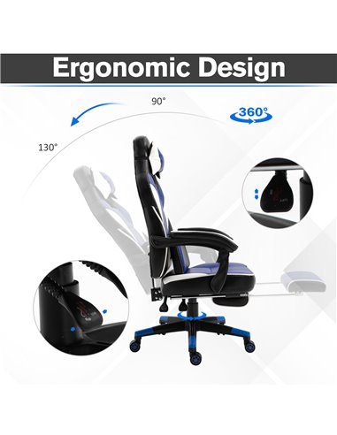 Vinsetto Cool & Stylish Ergonomic Gaming Chair with Footrest Neck & Back Pillow, Blue