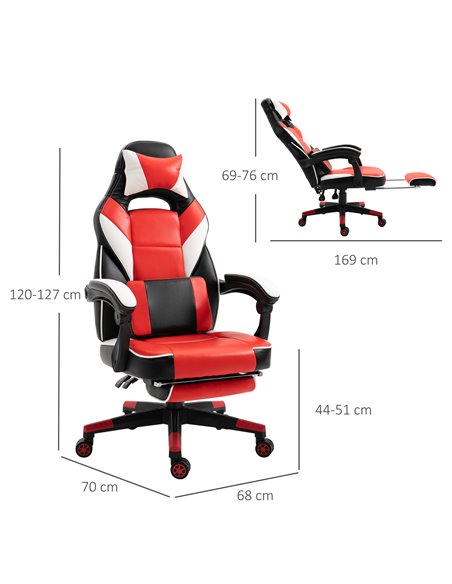 Vinsetto Cool & Stylish Ergonomic Gaming Chair with Footrest Neck & Back Pillow, Red - pic 24965 | FastDaddyshop