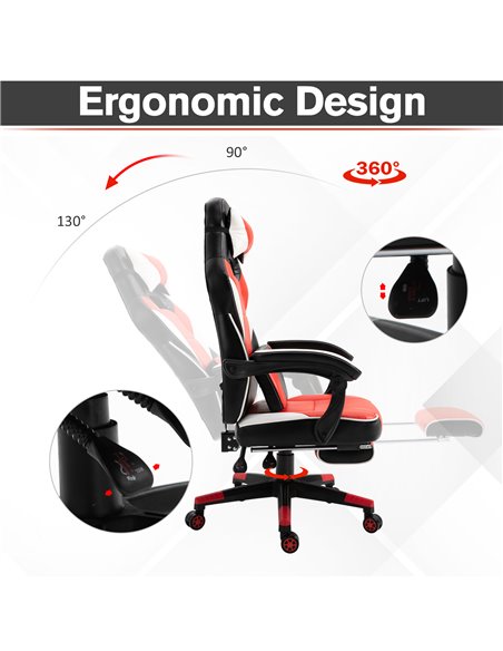 Vinsetto Cool & Stylish Ergonomic Gaming Chair with Footrest Neck & Back Pillow, Red - pic 24966 | FastDaddyshop
