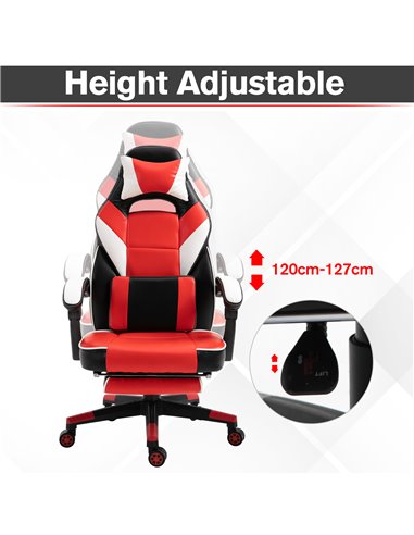Vinsetto Cool & Stylish Ergonomic Gaming Chair with Footrest Neck & Back Pillow, Red