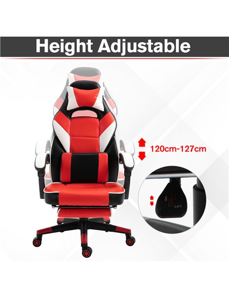 Vinsetto Cool & Stylish Ergonomic Gaming Chair with Footrest Neck & Back Pillow, Red - pic 24968 | FastDaddyshop