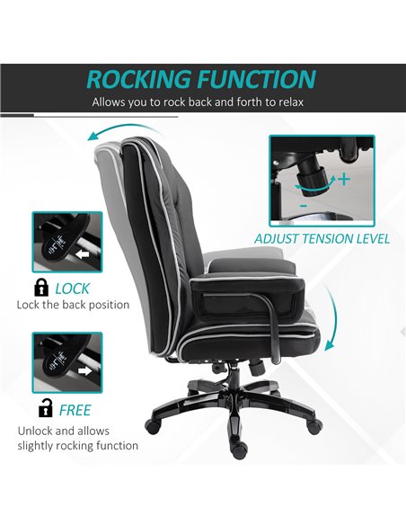 Vinsetto Piped PU Leather Padded Ergonomic Computer Chair with Armrests, Black - pic 24977 | FastDaddyshop