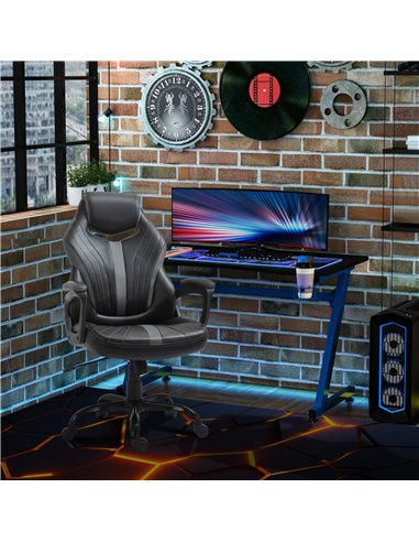 Vinsetto Faux Leather Gaming Home Office Computer Racing Chair, Black Grey