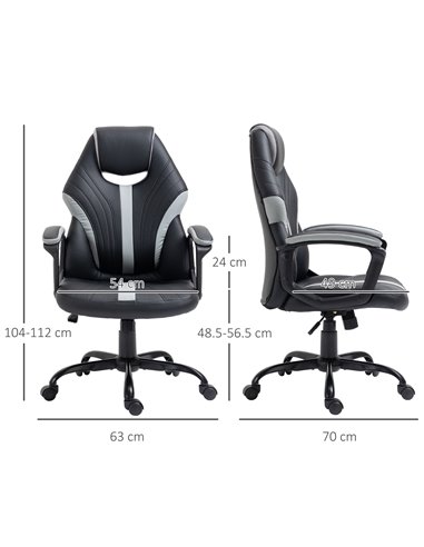 Vinsetto Faux Leather Gaming Home Office Computer Racing Chair, Black Grey