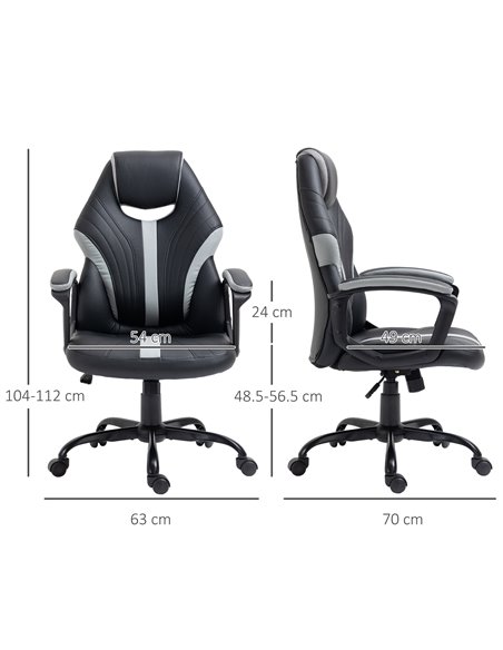 Vinsetto Faux Leather Gaming Home Office Computer Racing Chair, Black Grey - pic 24983 | FastDaddyshop