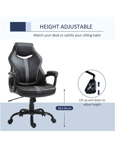 Vinsetto Faux Leather Gaming Home Office Computer Racing Chair, Black Grey