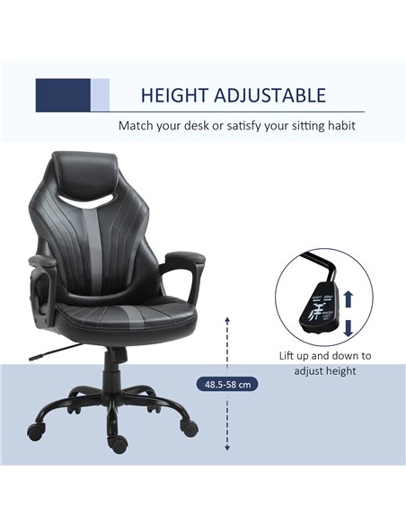 Vinsetto Faux Leather Gaming Home Office Computer Racing Chair, Black Grey - pic 24984 | FastDaddyshop