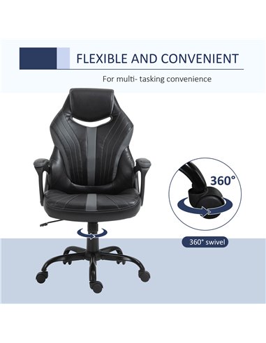 Vinsetto Faux Leather Gaming Home Office Computer Racing Chair, Black Grey