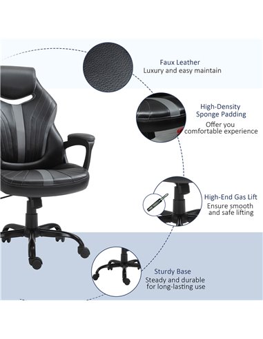 Vinsetto Faux Leather Gaming Home Office Computer Racing Chair, Black Grey