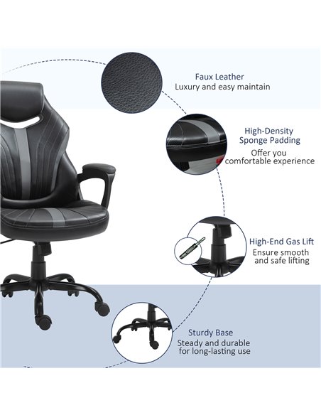 Vinsetto Faux Leather Gaming Home Office Computer Racing Chair, Black Grey - pic 24987 | FastDaddyshop