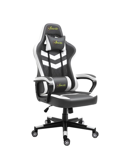 Vinsetto PVC Leather Racing Gaming Chair with Lumbar Support, Headrest, Grey-White - pic 24990 | FastDaddyshop