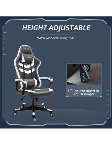 Vinsetto PVC Leather Racing Gaming Chair with Lumbar Support, Headrest, Grey-White