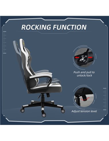 Vinsetto PVC Leather Racing Gaming Chair with Lumbar Support, Headrest, Grey-White