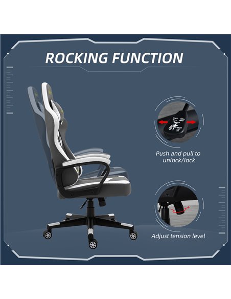 Vinsetto PVC Leather Racing Gaming Chair with Lumbar Support, Headrest, Grey-White - pic 24994 | FastDaddyshop