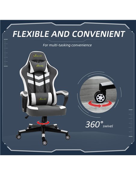 Vinsetto PVC Leather Racing Gaming Chair with Lumbar Support, Headrest, Grey-White - pic 24995 | FastDaddyshop