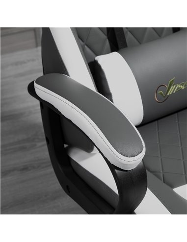 Vinsetto PVC Leather Racing Gaming Chair with Lumbar Support, Headrest, Grey-White