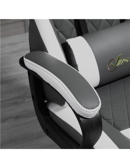 Vinsetto PVC Leather Racing Gaming Chair with Lumbar Support, Headrest, Grey-White - pic 24998 | FastDaddyshop