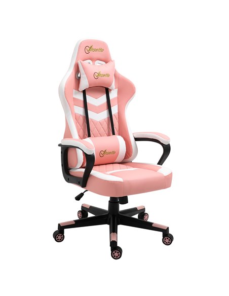 Vinsetto PVC Leather Racing Gaming Chair with Lumbar Support, Headrest, Pink-White - pic 24999 | FastDaddyshop