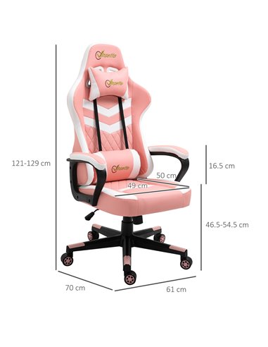 Vinsetto PVC Leather Racing Gaming Chair with Lumbar Support, Headrest, Pink-White