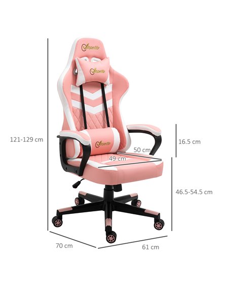 Vinsetto PVC Leather Racing Gaming Chair with Lumbar Support, Headrest, Pink-White - pic 25001 | FastDaddyshop