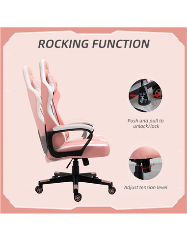 Vinsetto PVC Leather Racing Gaming Chair with Lumbar Support, Headrest, Pink-White