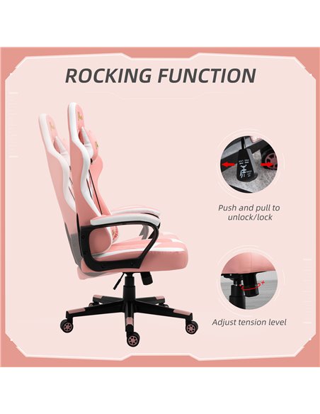 Vinsetto PVC Leather Racing Gaming Chair with Lumbar Support, Headrest, Pink-White - pic 25003 | FastDaddyshop